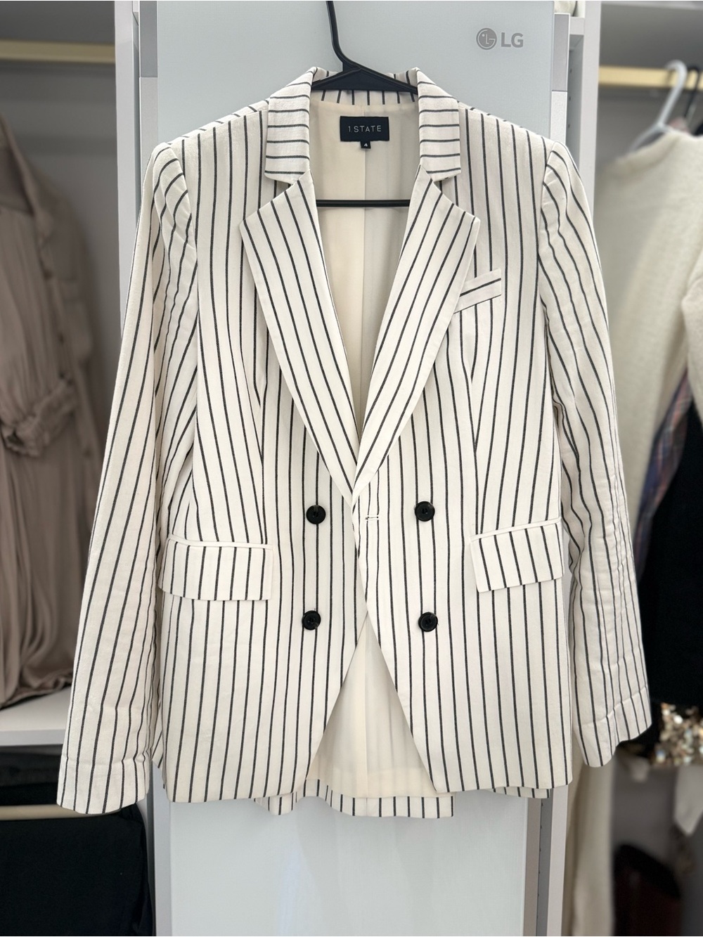✨ 1.STATE White & Black Pinstripe Double-Breasted Blazer ✨